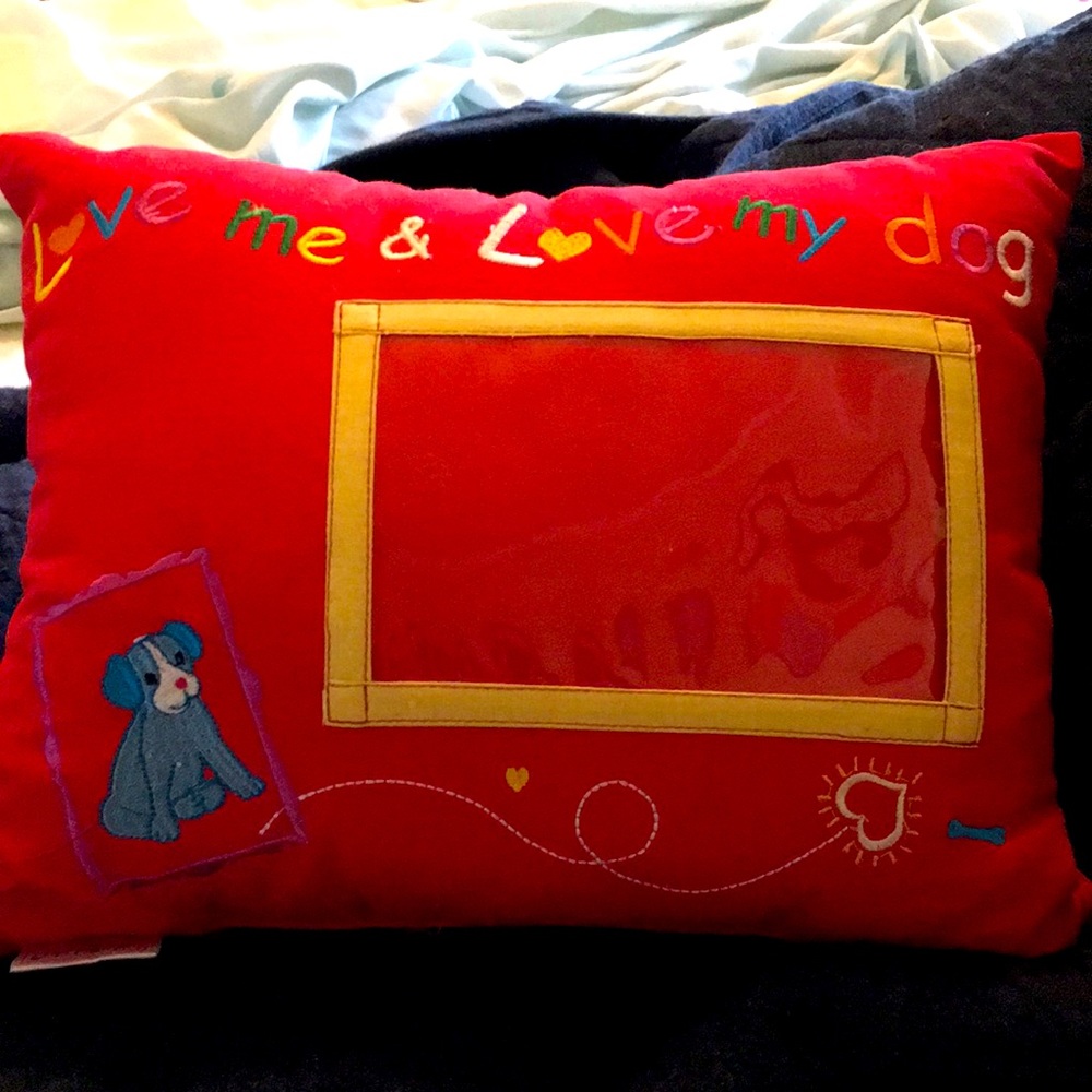 Pillow with a slide in place for a picture.